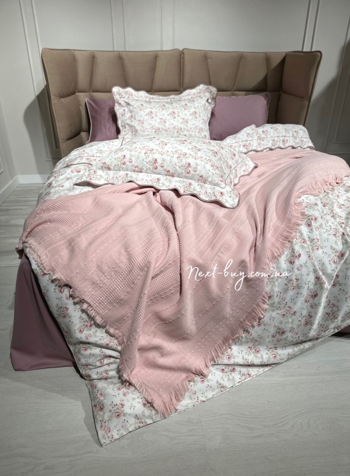 Легкий, летний плед з бахромою First Choice Sole Pique Daily Powder 220х240 - Зображення 6