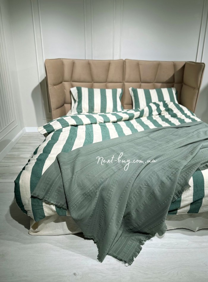 Легкий, летний плед з бахромою First Choice Sole Pique Daily Green 220х240 - Зображення 4