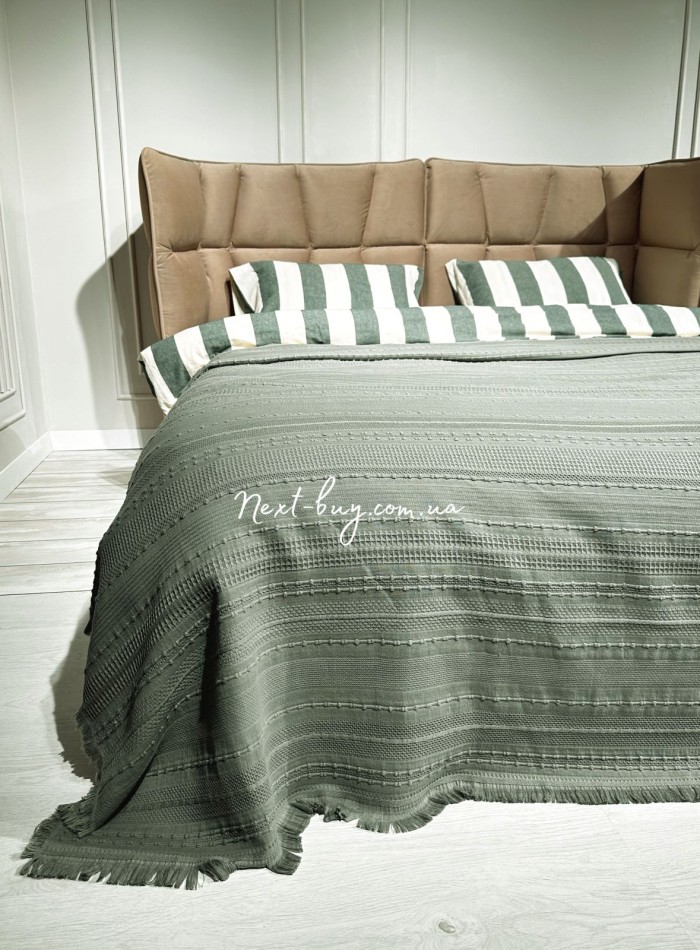 Легкий, летний плед з бахромою First Choice Sole Pique Daily Green 220х240 - Зображення 5