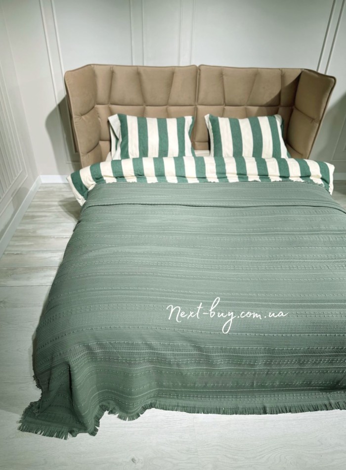 Легкий, летний плед з бахромою First Choice Sole Pique Daily Green 220х240 - Зображення 6