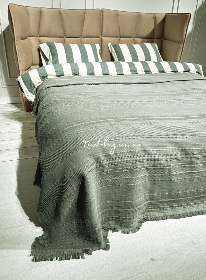 Легкий, летний плед з бахромою First Choice Sole Pique Daily Green 220х240 - Зображення 7