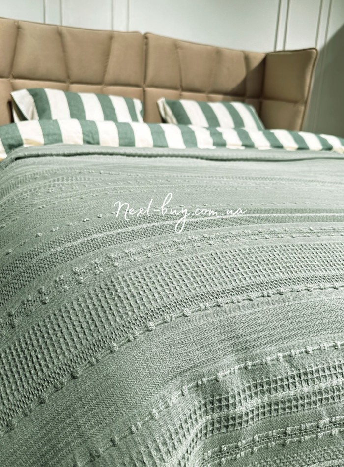 Легкий, летний плед з бахромою First Choice Sole Pique Daily Green 220х240 - Зображення 3