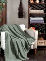 Легкий, летний плед з бахромою First Choice Sole Pique Daily Green 220х240 - Зображення 2