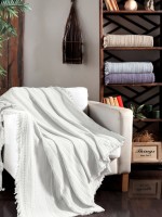 Легкий, летний плед з бахромою First Choice Sole Pique Daily White 220х240 - Зображення 2