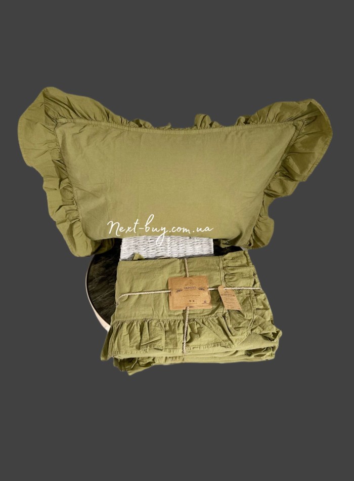 Эксклюзивное постельное белье Limasso Olive 200x220 из вареного хлопка — изображение 6