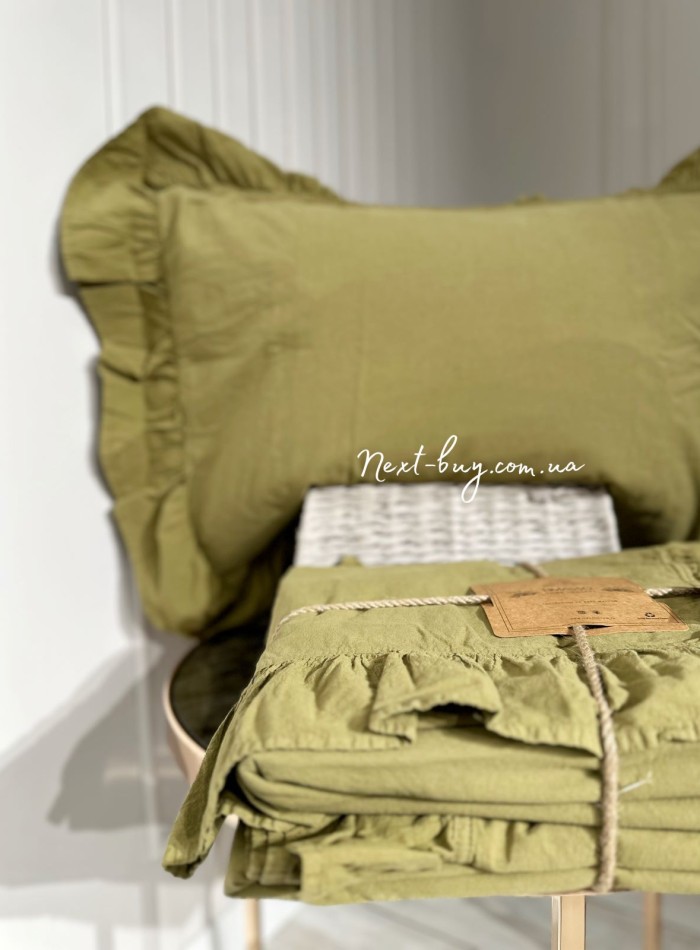 Эксклюзивное постельное белье Limasso Olive 200x220 из вареного хлопка — изображение 5