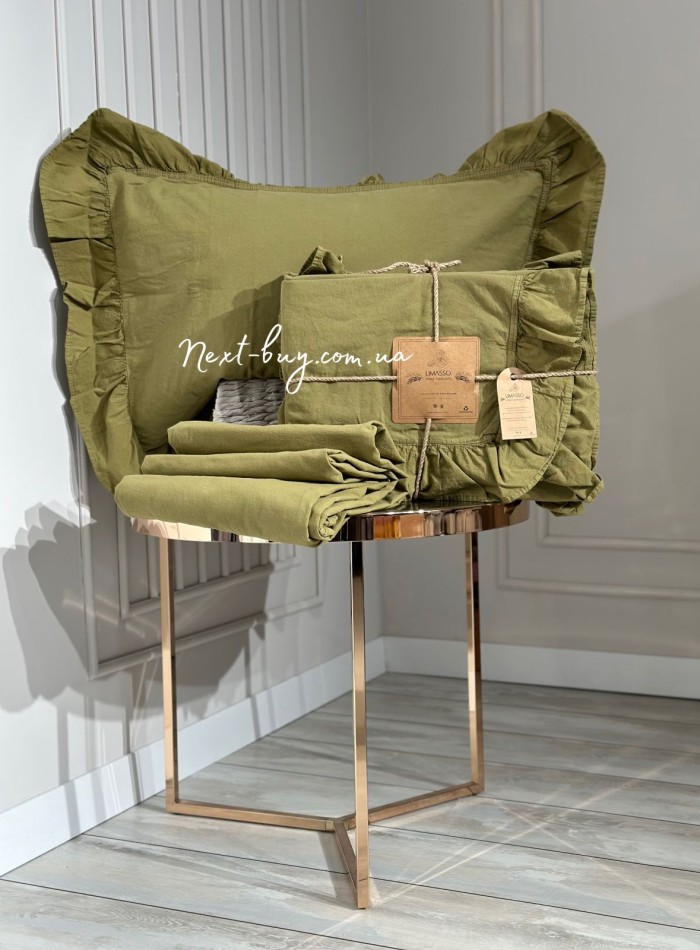 Эксклюзивное постельное белье Limasso Olive 200x220 из вареного хлопка — изображение 4