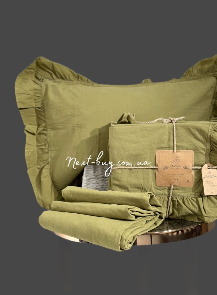 Эксклюзивное постельное белье Limasso Olive 200x220 из вареного хлопка — изображение 7