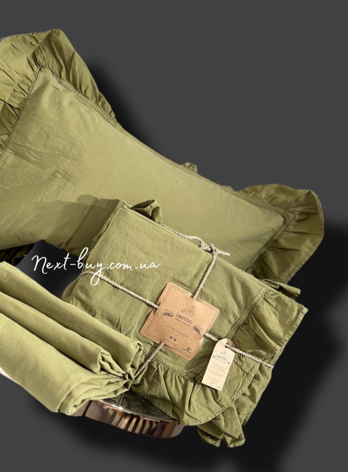 Эксклюзивное постельное белье Limasso Olive 200x220 из вареного хлопка — изображение 3