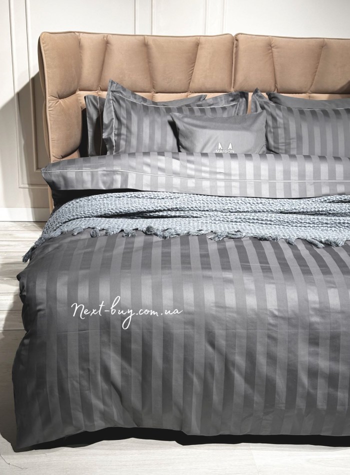 Постельное белье Maison D'or Elegance Embroidery Linens grey 200x220см сатин с вышивкой — изображение 7