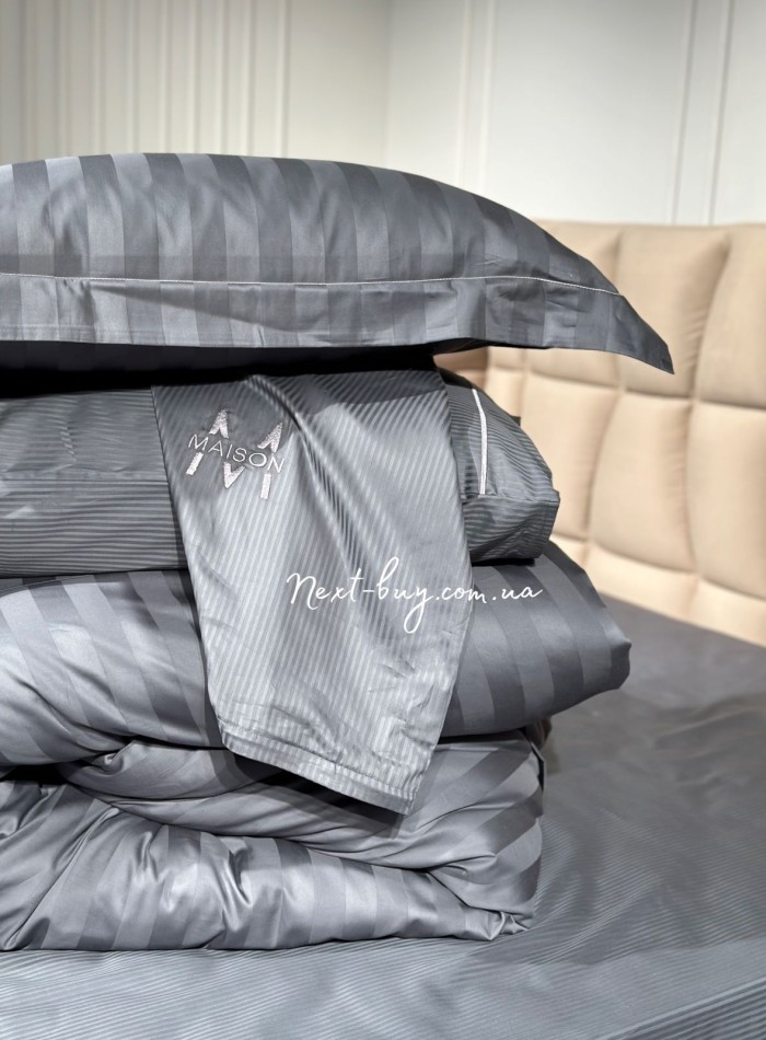 Постельное белье Maison D'or Elegance Embroidery Linens grey 200x220см сатин с вышивкой — изображение 6