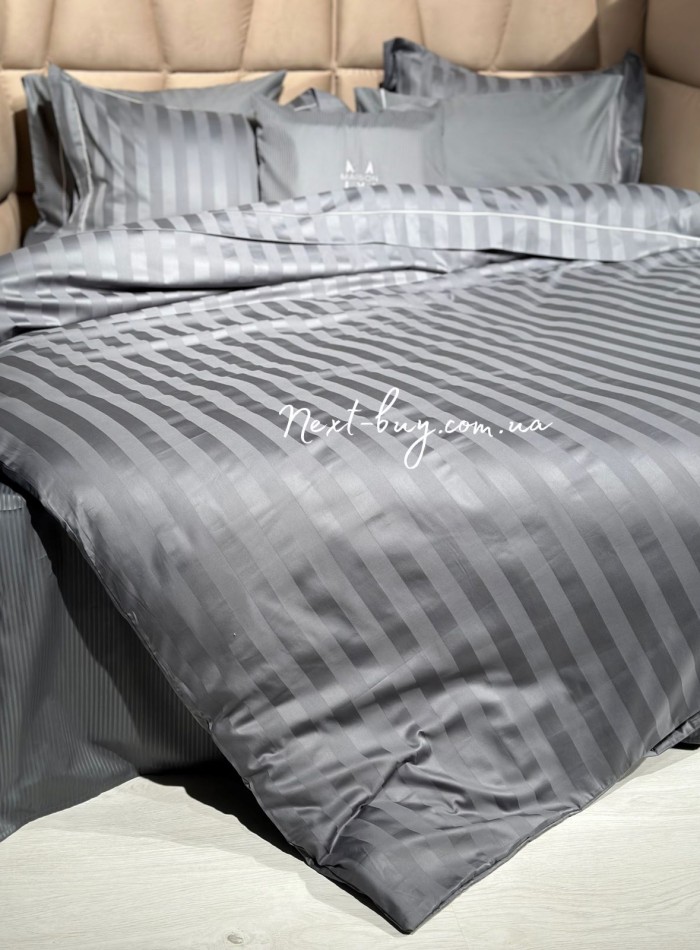Постельное белье Maison D'or Elegance Embroidery Linens grey 200x220см сатин с вышивкой — изображение 4