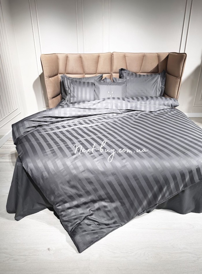 Постельное белье Maison D'or Elegance Embroidery Linens grey 200x220см сатин с вышивкой — изображение 2