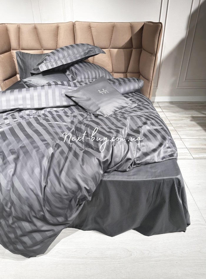 Постельное белье Maison D'or Elegance Embroidery Linens grey 200x220см сатин с вышивкой — изображение 3