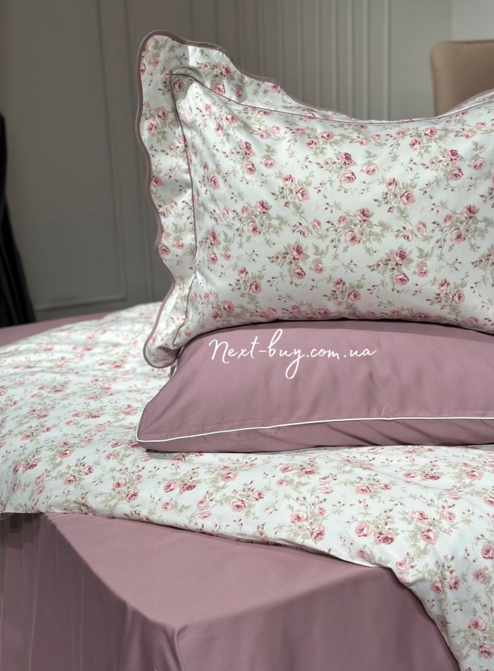 Maison D'or Lady Roses dark lilac постільна білизна євро 200х220 сатин - Зображення 2