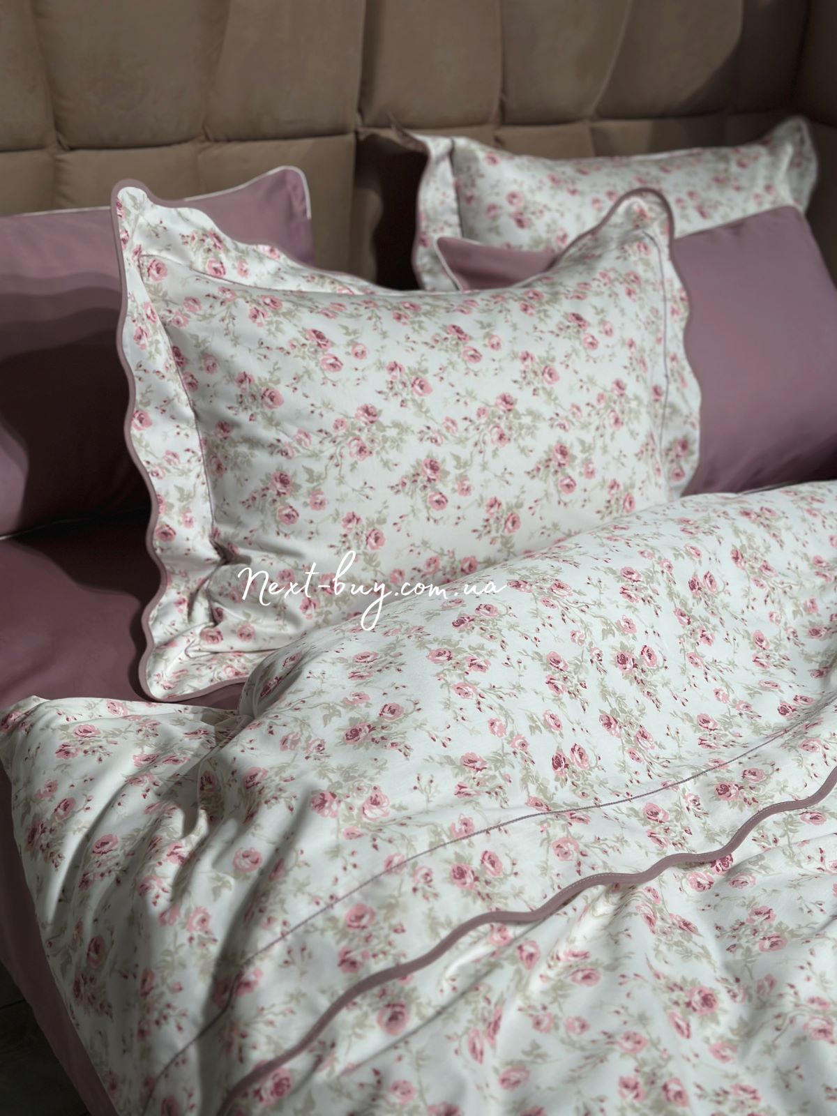 Maison D'or Lady Roses dark lilac постільна білизна євро 200х220 сатин - Зображення 1