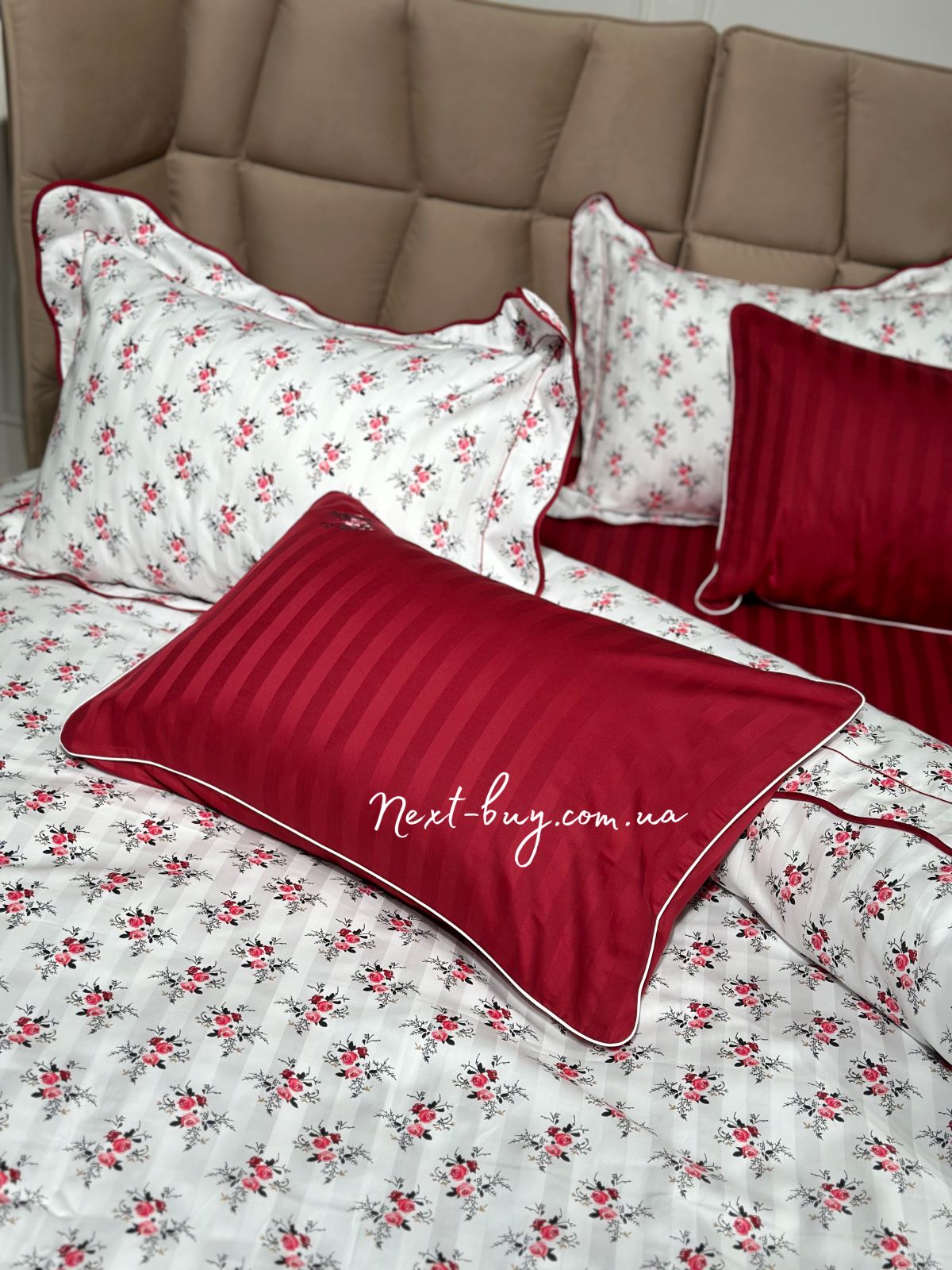 Maison D'or Diana Rose red постільна білизна сімейна 160х220х2 сатин - Зображення 1