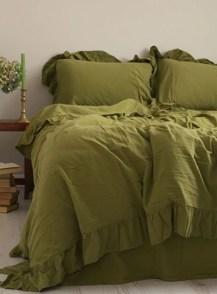 Эксклюзивное постельное белье Limasso Olive 200x220 из вареного хлопка — изображение 2