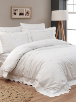 Maison D'or Les Coeurs ecru-beige постільна білизна євро 200х220 сатин з аплікацією з сердечок - Зображення 4