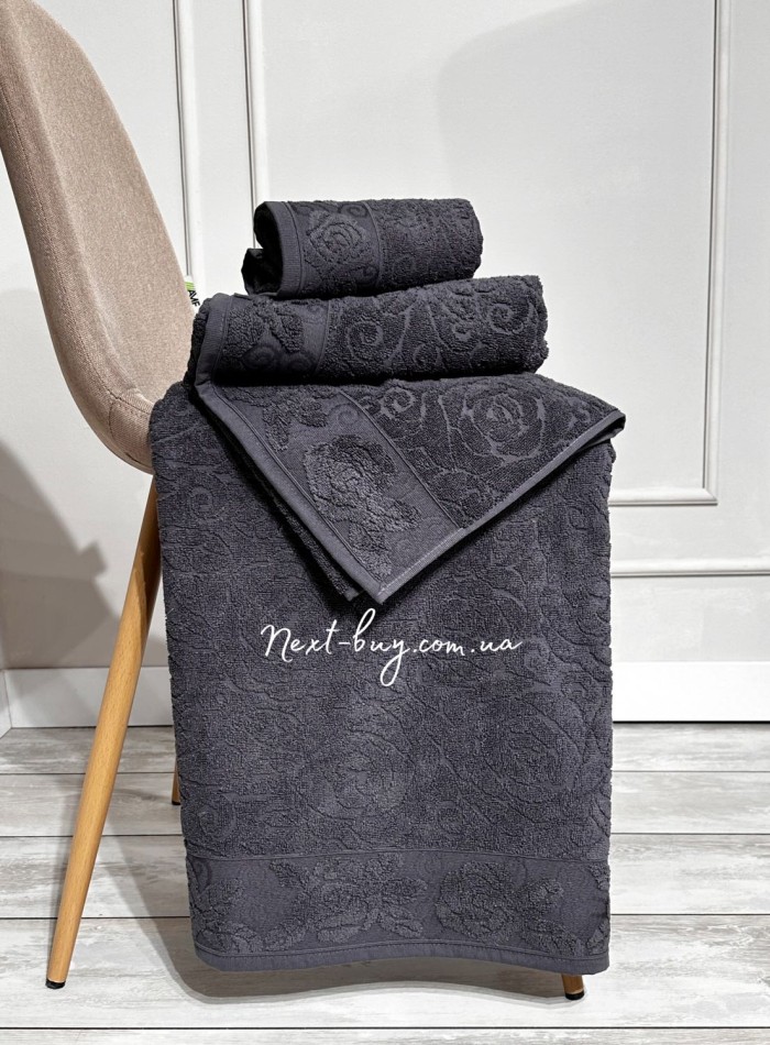 Набор хлопковых полотенец Maison D'or Garden Rose anthracite 3шт — изображение 6