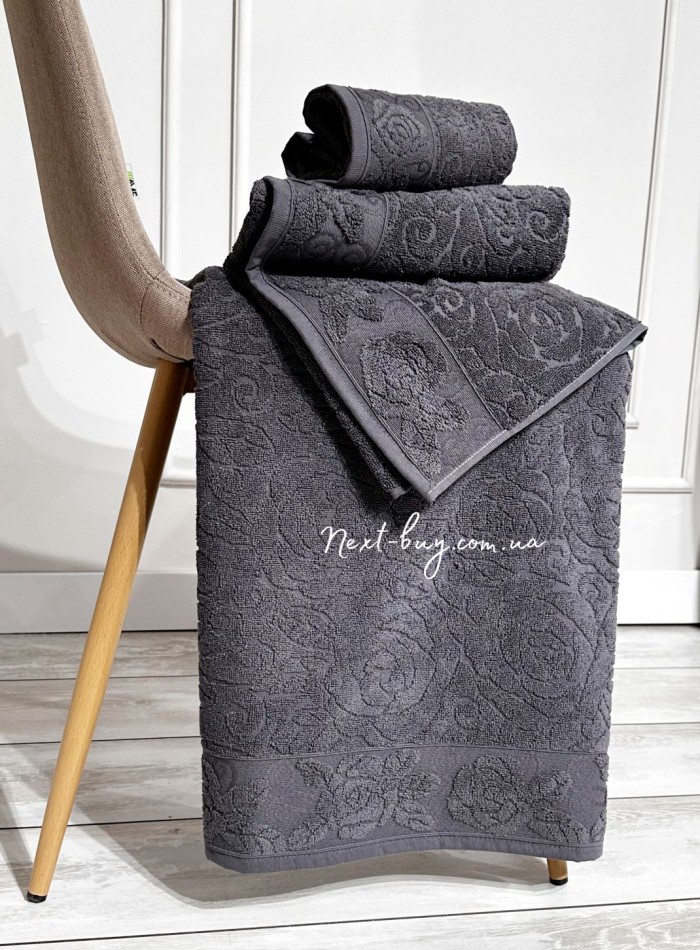 Набор хлопковых полотенец Maison D'or Garden Rose anthracite 3шт — изображение 4