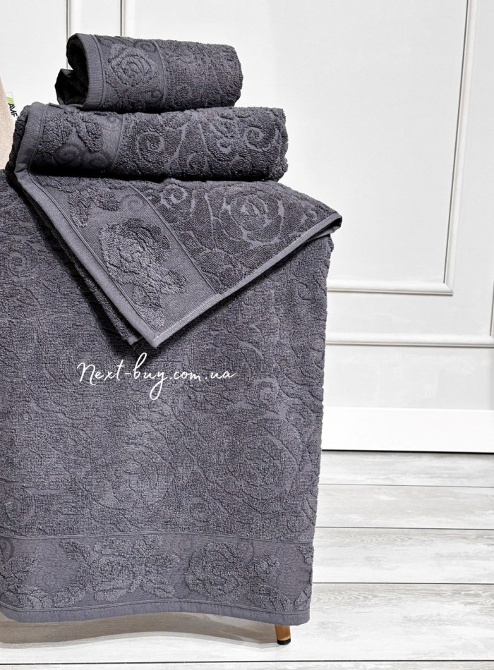 Набор хлопковых полотенец Maison D'or Garden Rose anthracite 3шт — изображение 3
