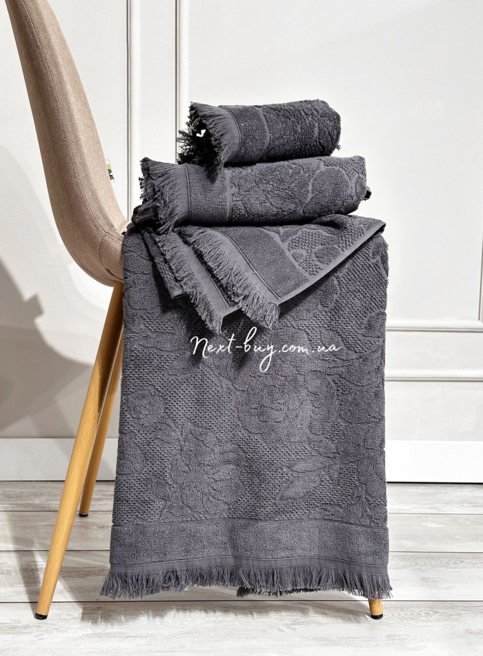 Набор хлопковых полотенец Maison D'or New Flora antracite 3шт — изображение 5