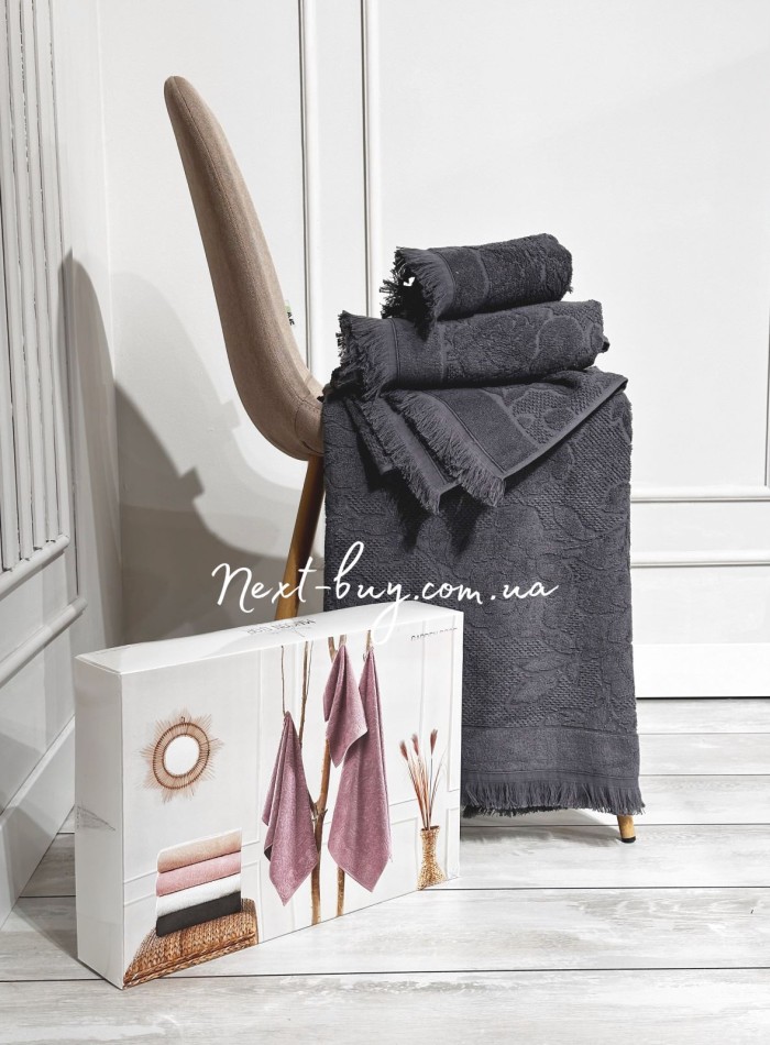 Набор хлопковых полотенец Maison D'or New Flora antracite 3шт — изображение 2