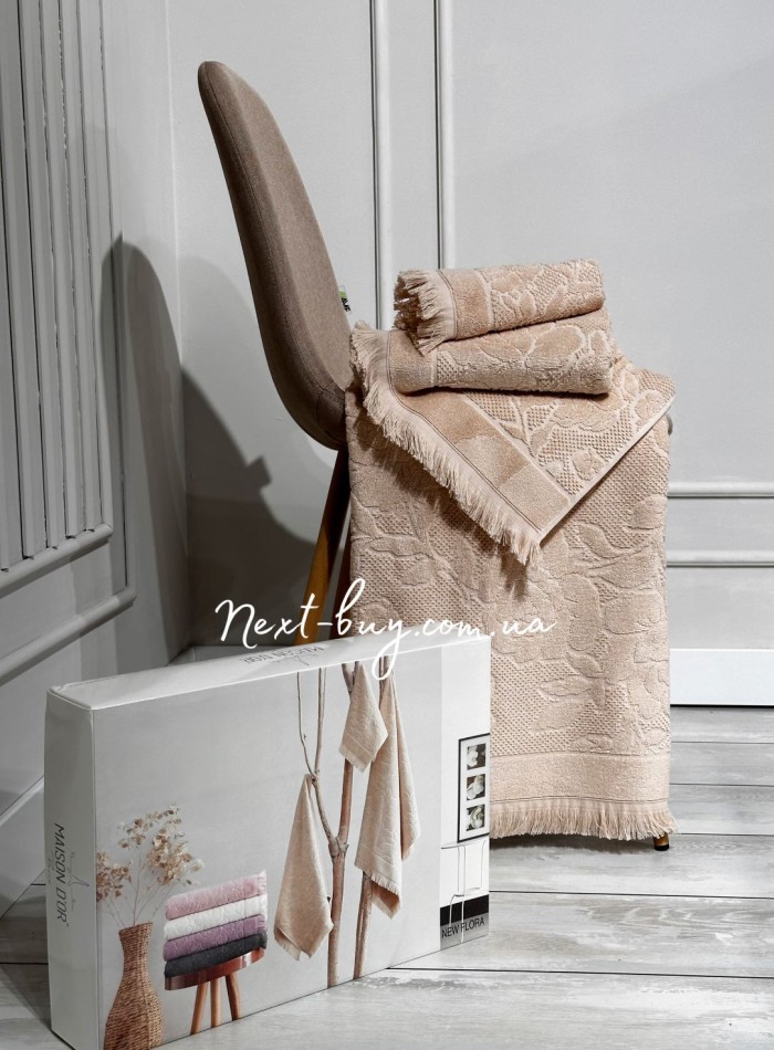Набор хлопковых полотенец Maison D'or New Flora beige 3шт — изображение 4
