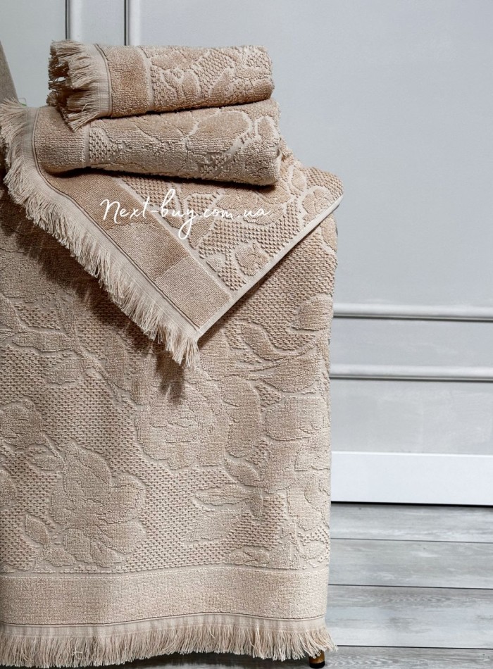 Набор хлопковых полотенец Maison D'or New Flora beige 3шт — изображение 2