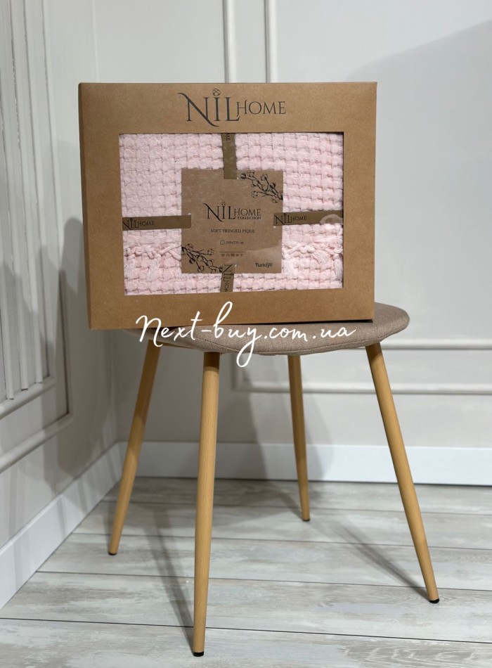 Легкий, вафельний плед-піке з бахромою Nilhome Soft Fringer Pique Rose 200х220 - Зображення 3