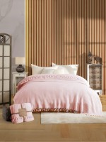 Легкий, вафельний плед-піке з бахромою Nilhome Soft Fringer Pique Rose 200х220 - Зображення 6