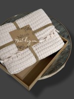 Легкий, вафельний плед-піке з бахромою Nilhome Soft Fringer Pique Beige 200х220 - Зображення 3