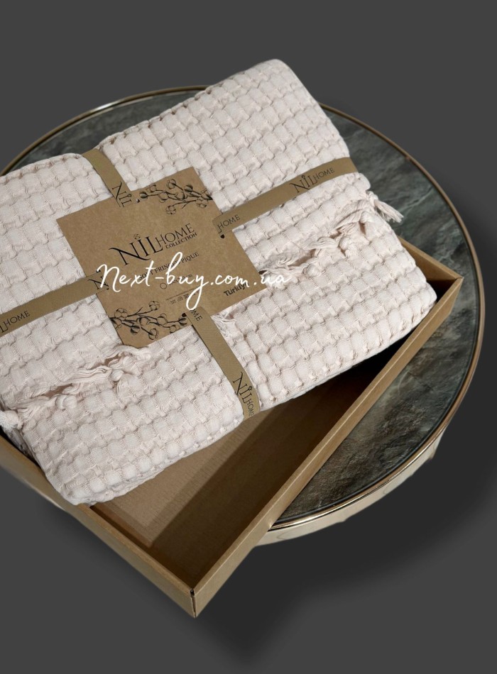 Легкий, вафельний плед-піке з бахромою Nilhome Soft Fringer Pique Beige 200х220 - Зображення 3
