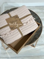 Легкий, вафельний плед-піке з бахромою Nilhome Soft Fringer Pique Beige 200х220 - Зображення 2