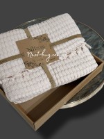 Легкий, вафельний плед-піке з бахромою Nilhome Soft Fringer Pique Beige 200х220 - Зображення 4