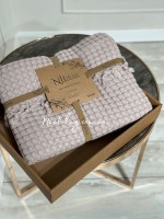 Легкий, вафельний плед-піке з бахромою Nilhome Soft Fringer Pique Lilac 200х220 - Зображення 2