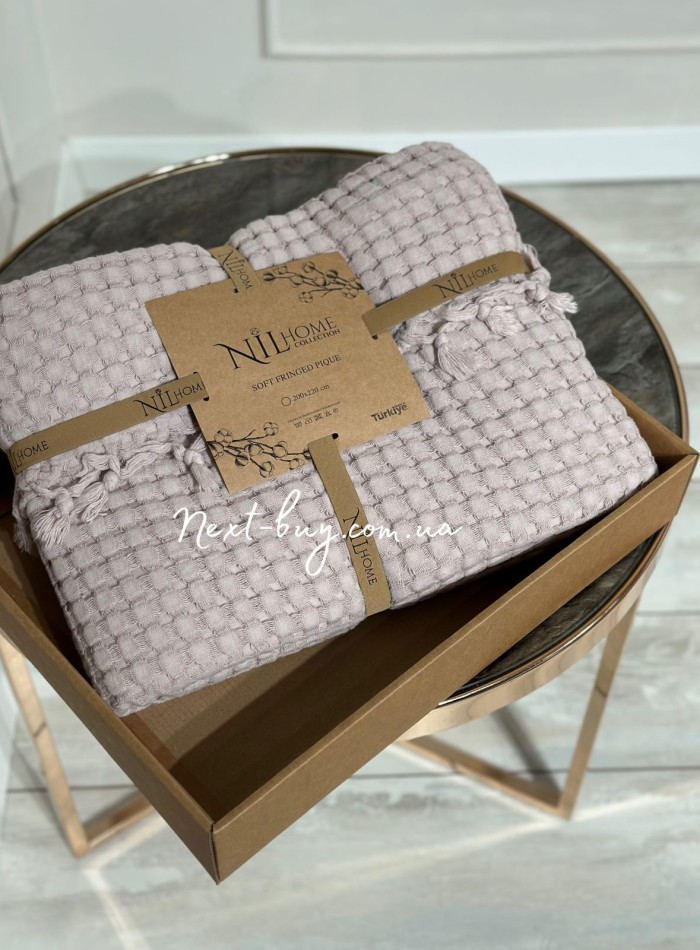 Легкий, вафельний плед-піке з бахромою Nilhome Soft Fringer Pique Lilac 200х220 - Зображення 2