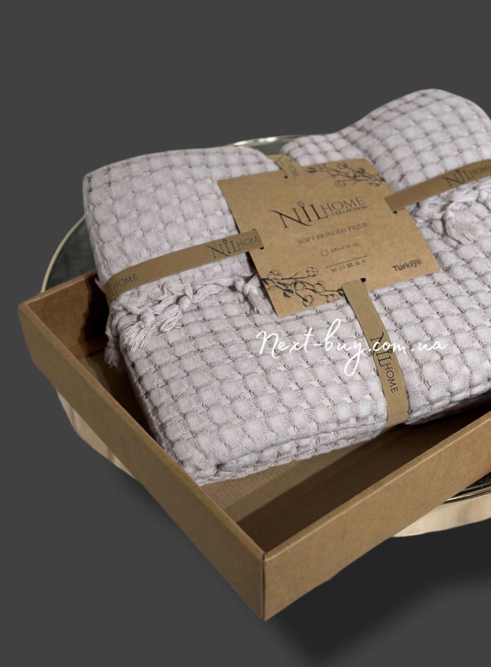 Легкий, вафельний плед-піке з бахромою Nilhome Soft Fringer Pique Lilac 200х220 - Зображення 4