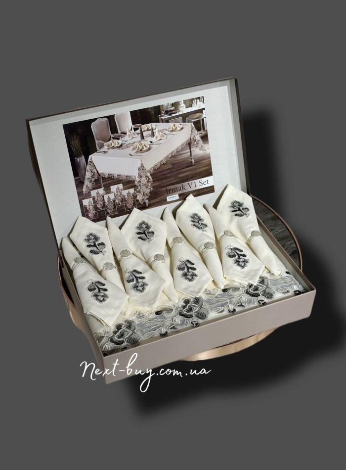 Лляна скатертина для столу Irmak V1 Set 160х220 з серветками 8 шт. Туреччина - Зображення 4