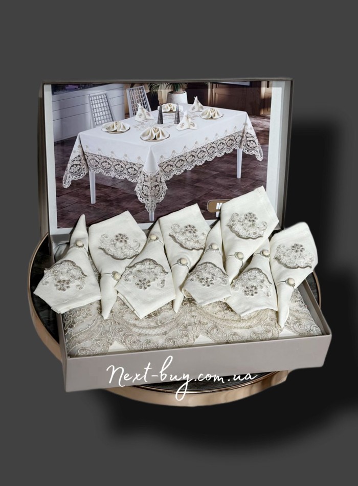 Лляна скатертина для столу Meva Set 160х220 з серветками 8 шт. Туреччина - Зображення 2