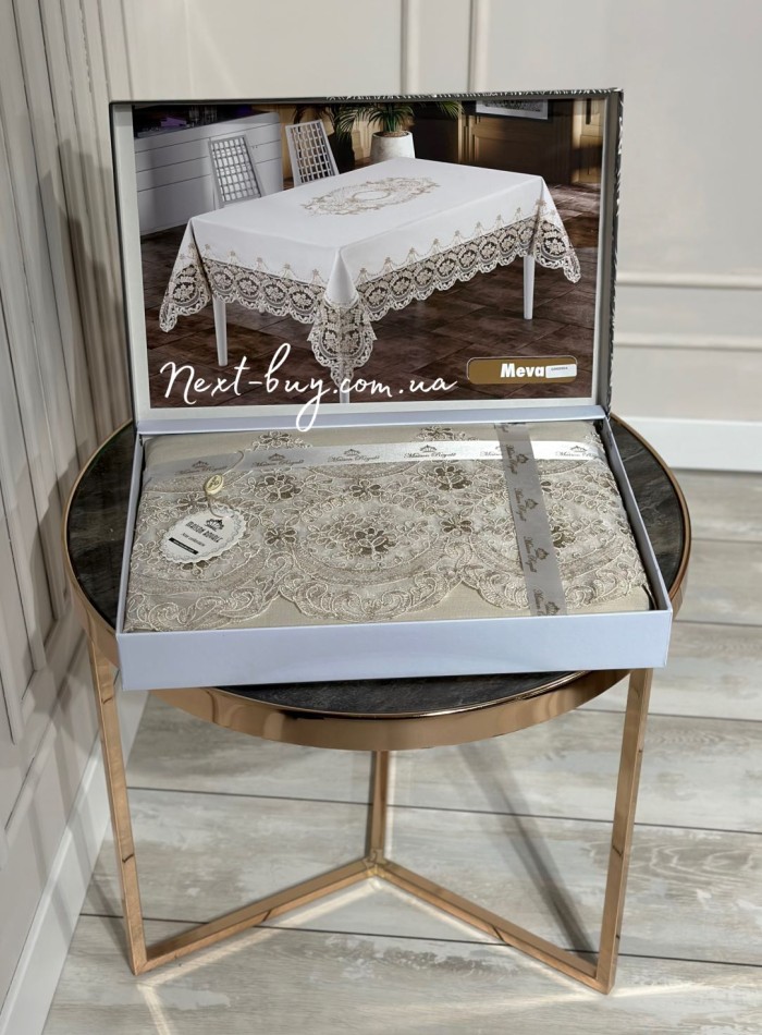 Скатертина для столу Meva cappicino з мереживом 160х220 Туреччина - Зображення 3