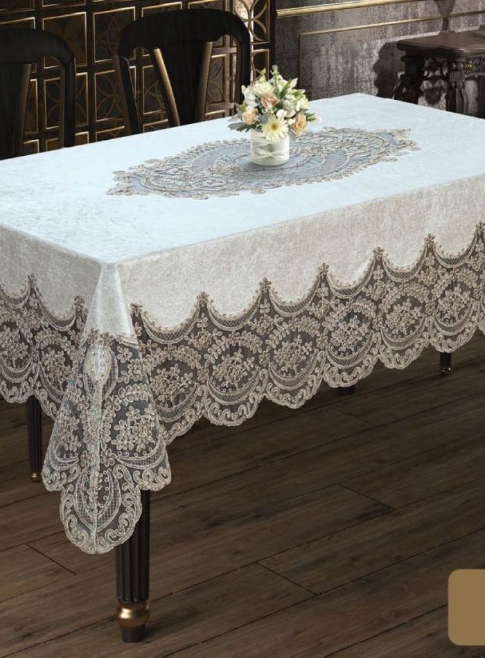 Скатертина для столу Meva krem з мереживом 160х220 Туреччина - Зображення 2