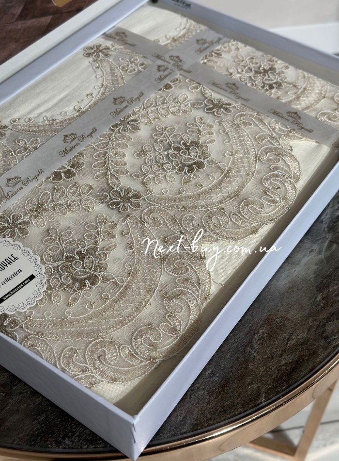 Скатертина для столу Meva krem з мереживом 160х220 Туреччина - Зображення 5