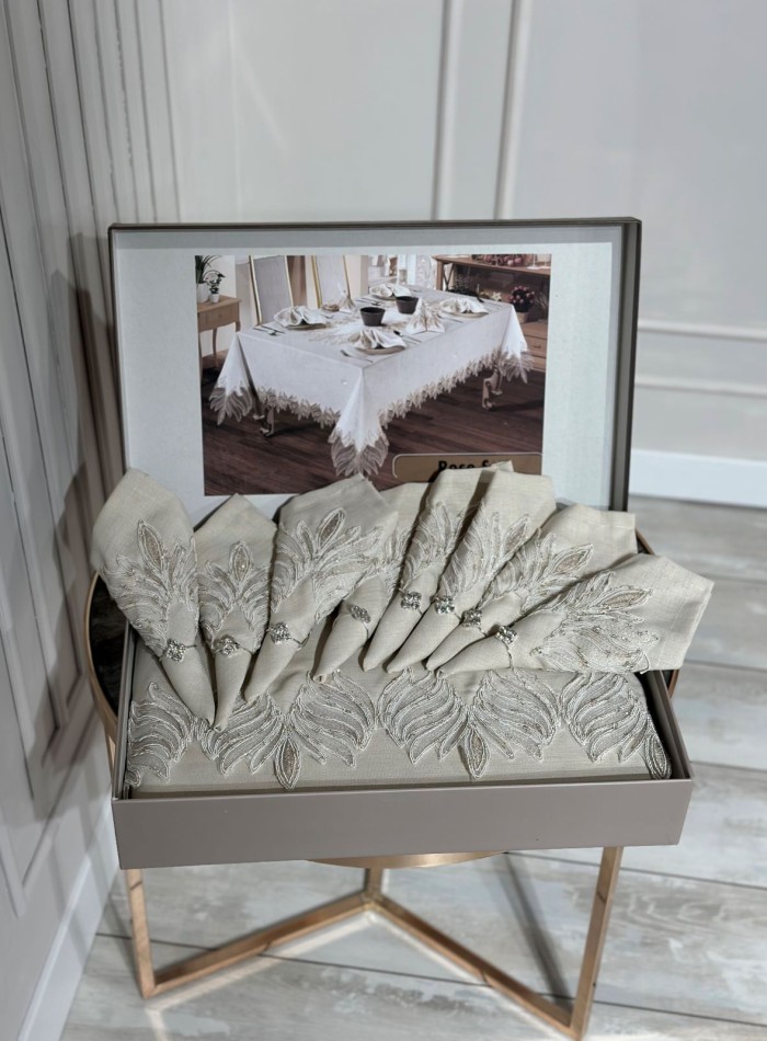 Лляна скатертина для столу Rose Set 160х220 з серветками 8 шт. Туреччина - Зображення 4