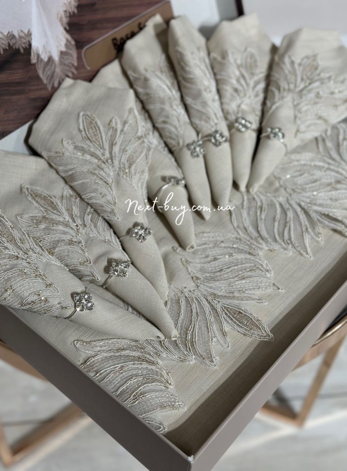 Лляна скатертина для столу Rose Set 160х220 з серветками 8 шт. Туреччина - Зображення 3