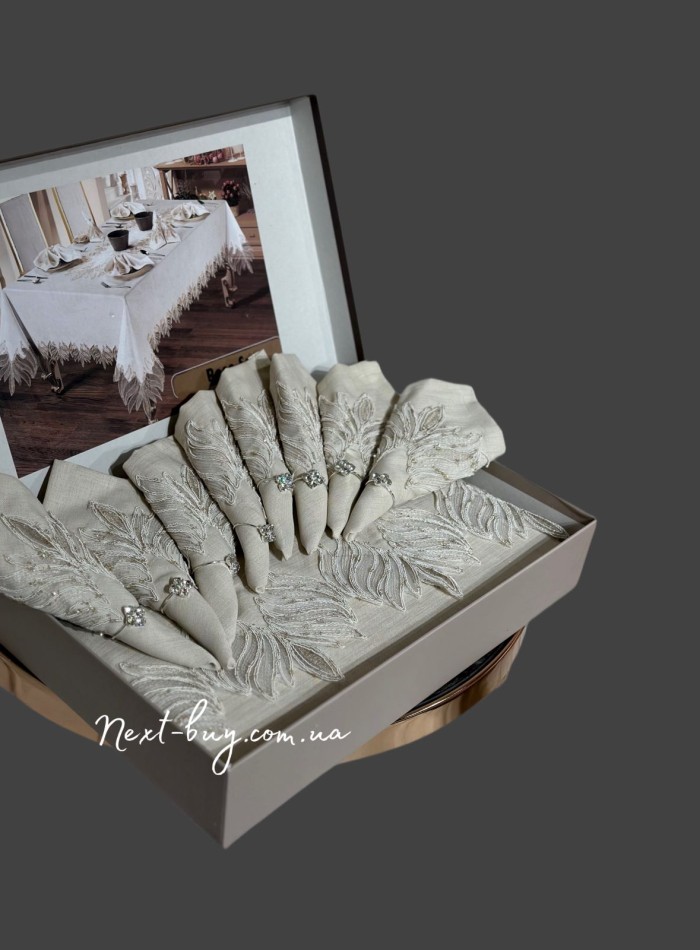Лляна скатертина для столу Rose Set 160х220 з серветками 8 шт. Туреччина - Зображення 6