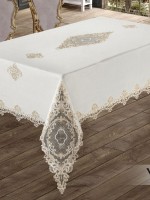 Скатертина для столу Yildiz cream з мереживом 160х220 Туреччина - Зображення 2