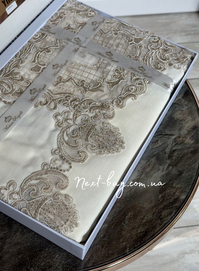 Скатертина для столу Yildiz cream з мереживом 160х220 Туреччина - Зображення 5