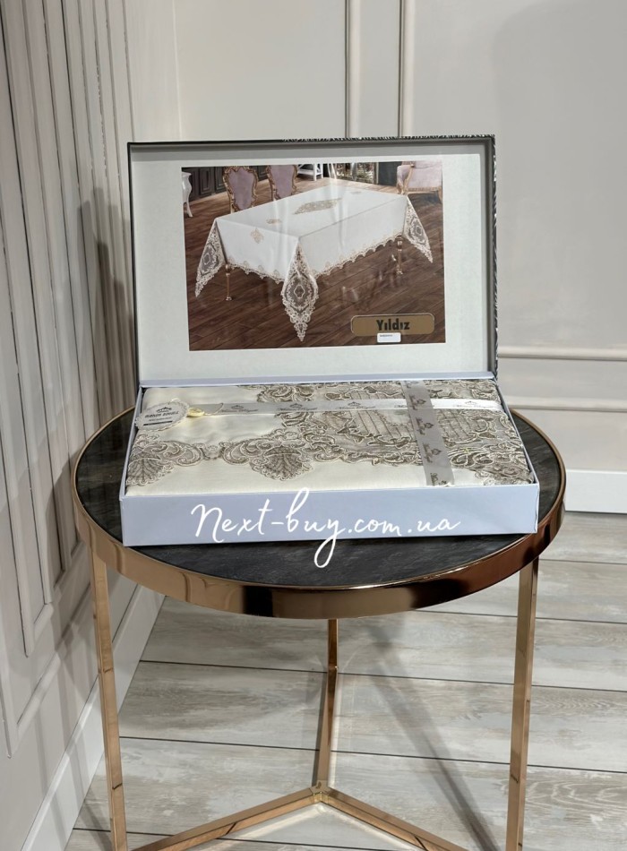 Скатертина для столу Yildiz cream з мереживом 160х220 Туреччина - Зображення 4